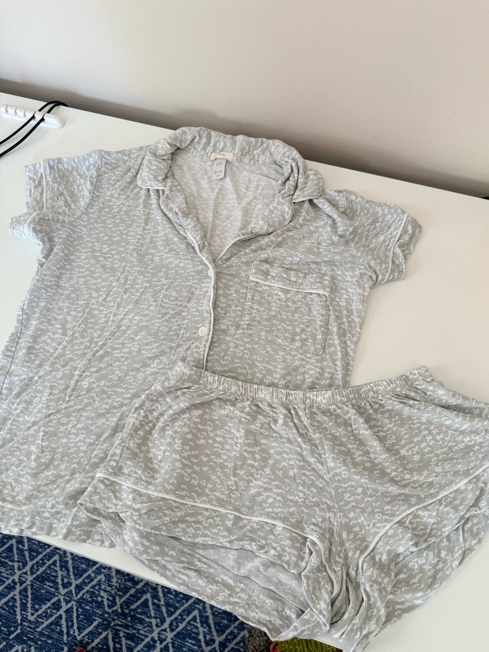 Eberjey Light Gray & White Floral Short Sleeve Pajama Set